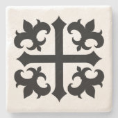 中世の十字記号と（紋章の）フラ・ダ・リ記号 ストーンコースター (正面)