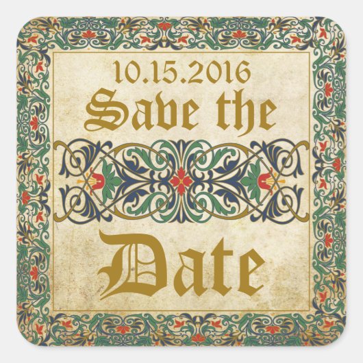 中世の原稿ゴシック日付ラベルを保存 スクエアシール (正面)