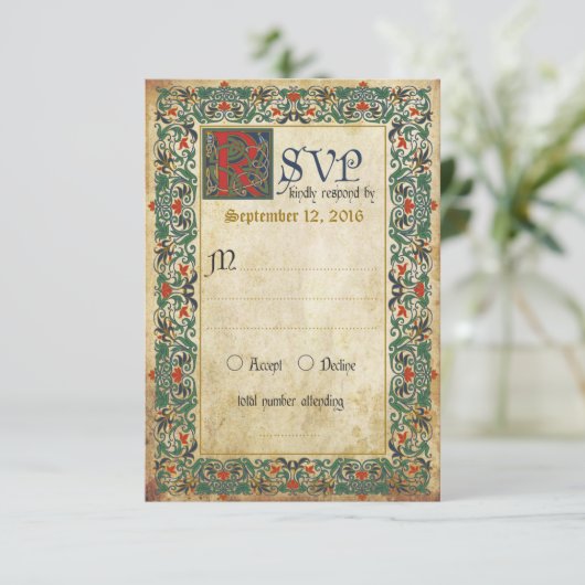 中世の原稿RSVPカード 出欠カード (スタンド正面)