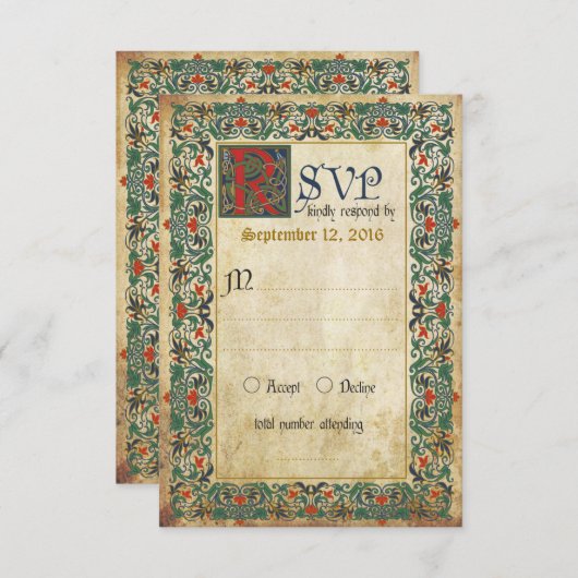 中世の原稿RSVPカード 出欠カード (正面/裏面)