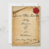 中世の古びた巻物ワックスシール付きSave The Date セーブザデート (正面)