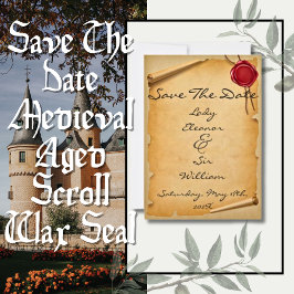 中世の古びた巻物ワックスシール付きSave The Date セーブザデート