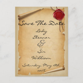 中世の古びた巻物ワックスシール付きSave The Date ポストカード