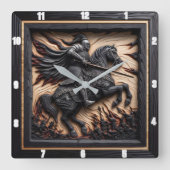 中世の名誉：木彫りディスプレイ スクエア壁時計 (正面)