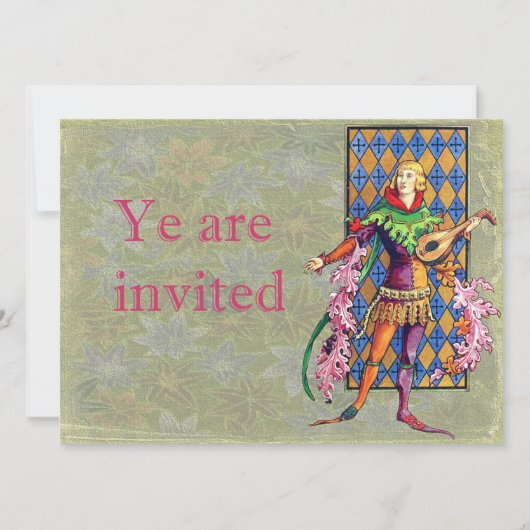 中世の吟遊詩人とリュート 招待状 (正面)