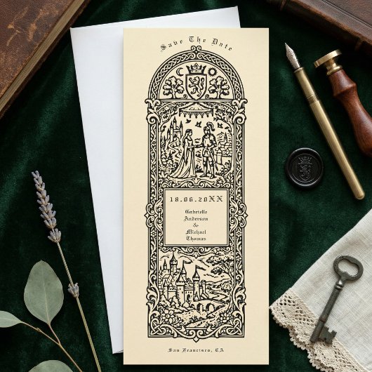 中世の城でのカップル婚約発表 招待状