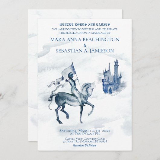 *~* 中世の城で騎士が馬に乗って挙式 招待状 (正面/裏面)