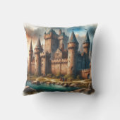 中世の城下町 – 夕暮れ時の静かな川|過去記事 クッション (裏面)