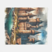 中世の城下町 – 夕暮れ時の静かな川|過去記事 フリースブランケット (正面(横))