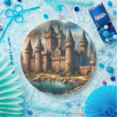 中世の城下町 – 夕暮れ時の静かな川|過去記事 ペーパープレート (パーティー)