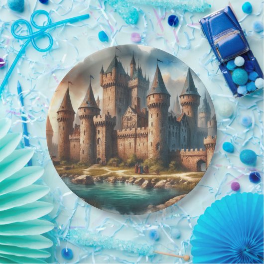 中世の城下町 – 夕暮れ時の静かな川|過去記事 ペーパープレート (パーティー)