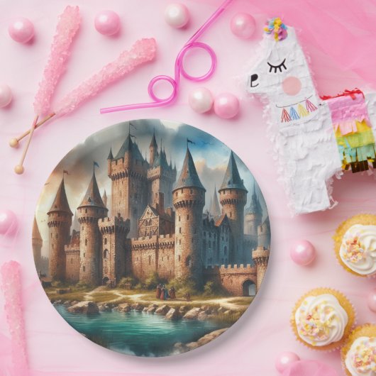 中世の城下町 – 夕暮れ時の静かな川|過去記事 ペーパープレート (パーティー)