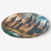 中世の城下町 – 夕暮れ時の静かな川|過去記事 ペーパープレート (アングル)