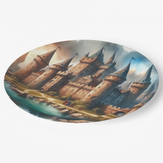 中世の城下町 – 夕暮れ時の静かな川|過去記事 ペーパープレート (アングル)