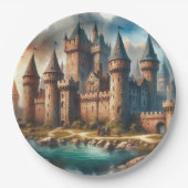 中世の城下町 – 夕暮れ時の静かな川|過去記事 ペーパープレート (正面)