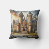 中世の城 – 夕暮れ時と大気 クッション (裏面)