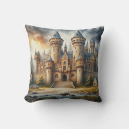 中世の城 – 夕暮れ時と大気 クッション