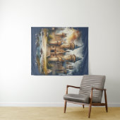 中世の城 – 夕暮れ時と大気 タペストリー (インサイチュ(横))