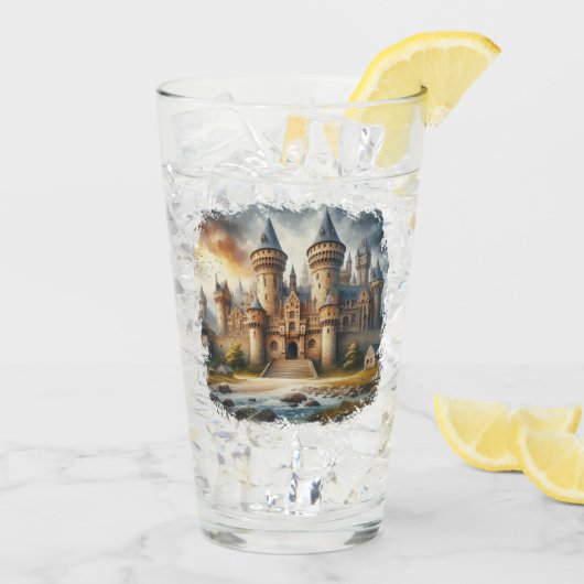 中世の城 – 夕暮れ時と大気 タンブラーグラス (アイス裏面)