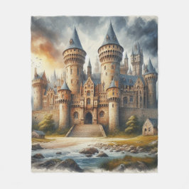 中世の城 – 夕暮れ時と大気 フリースブランケット