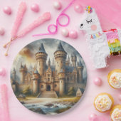 中世の城 – 夕暮れ時と大気 ペーパープレート (パーティー)