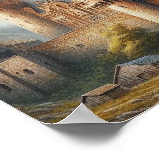 中世の城 – 夕暮れ時と大気 ポスター (角)