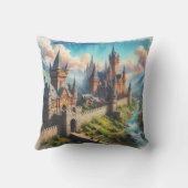 中世の城 – 山の谷 – 風景 クッション (裏面)