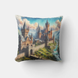 中世の城 – 山の谷 – 風景 クッション