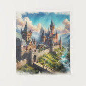 中世の城 – 山の谷 – 風景 タペストリー (正面)