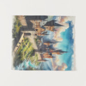 中世の城 – 山の谷 – 風景 タペストリー (正面(横))