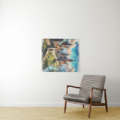 中世の城 – 山の谷 – 風景 タペストリー (インサイチュ(横))