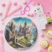 中世の城 – 山の谷 – 風景 ペーパープレート (パーティー)