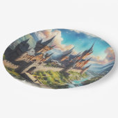 中世の城 – 山の谷 – 風景 ペーパープレート (アングル)