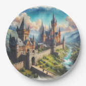 中世の城 – 山の谷 – 風景 ペーパープレート (正面)