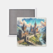 中世の城 – 山の谷 – 風景 マグネット (正面/裏面)