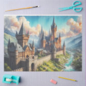 中世の城 – 山の谷 – 風景 薄葉紙 (クラフト)