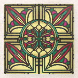 中世の大聖堂の窓ステンドグラス金ゴールド ガラスコースター