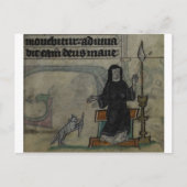 中世の女性が猫と一緒に紡ぐ ポストカード (正面)