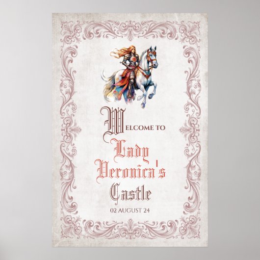 中世の女性中世ウェルカムサイン ポスター (正面)