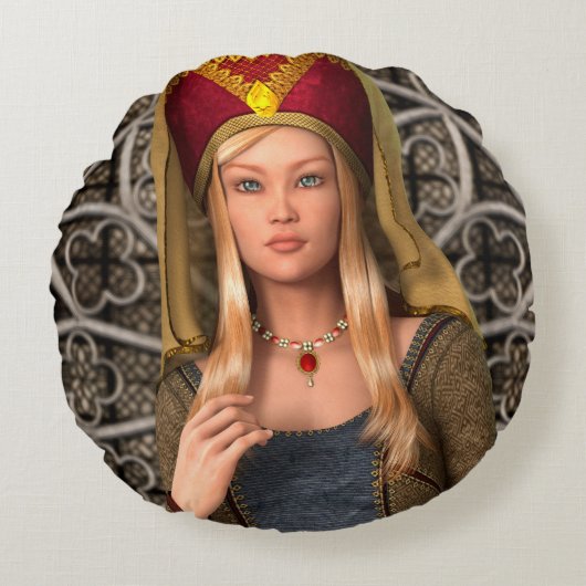 中世の婦人 ラウンドクッション (正面)