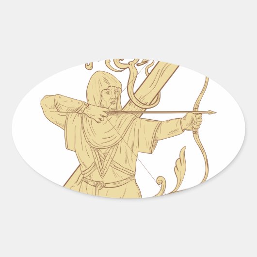 中世の射手が弓と矢の文字Zドローを目指す 楕円形シール (正面)