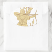 中世の射手が弓と矢の文字Zドローを目指す 楕円形シール (バッグ)