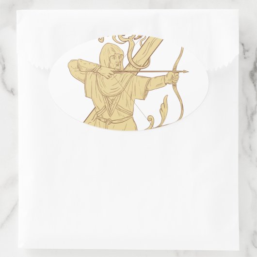 中世の射手が弓と矢の文字Zドローを目指す 楕円形シール (バッグ)