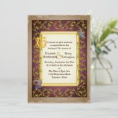 中世の彩色された写本の結婚式のデザイン（天使と渦巻く葉の文様） 招待状 (スタンド正面)