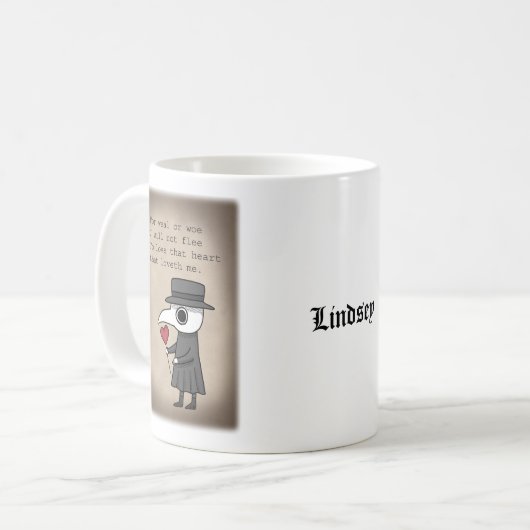 中世の愛の詩を持つペスト医師名前をカスタムする コーヒーマグカップ (正面左)