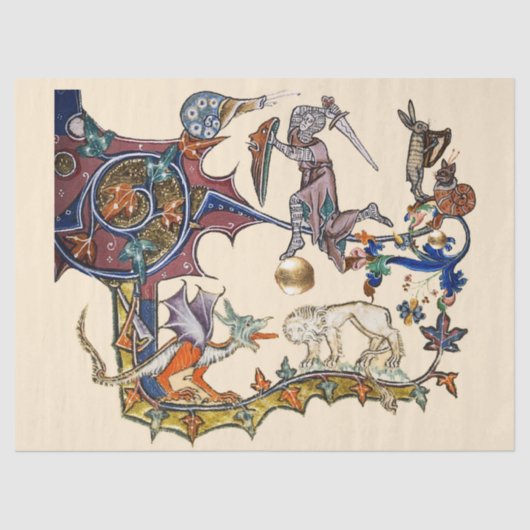 中世の推定の戦争カタツムリvs騎士，龍。ライオン 薄葉紙 (正面)