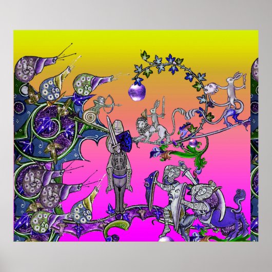 中世の推定の戦争、騎士、巨大なカタツムリのピンク ポスター (正面)