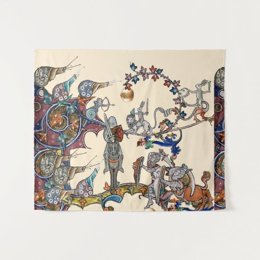 中世の推定の戦争、騎士、巨大なカタツムリアイボリー タペストリー (正面(横))