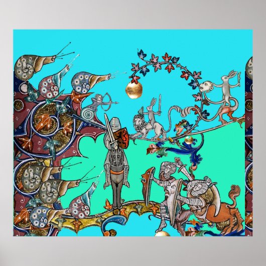 中世の推定の戦争、騎士、巨大なカタツムリ青 ポスター (正面)