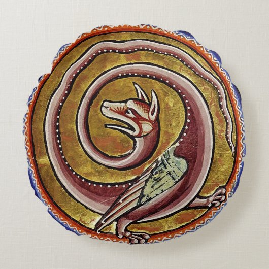 中世の推定スネーク・ドラゴン・サークル ラウンドクッション (正面)